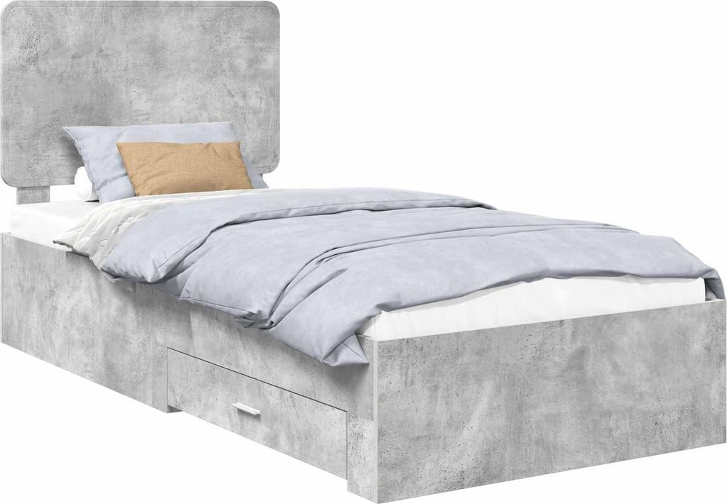 vidaXL Bettrahmen mit Kopfteil Beton Grau 90 x 200 cm Holzwerkstoff
