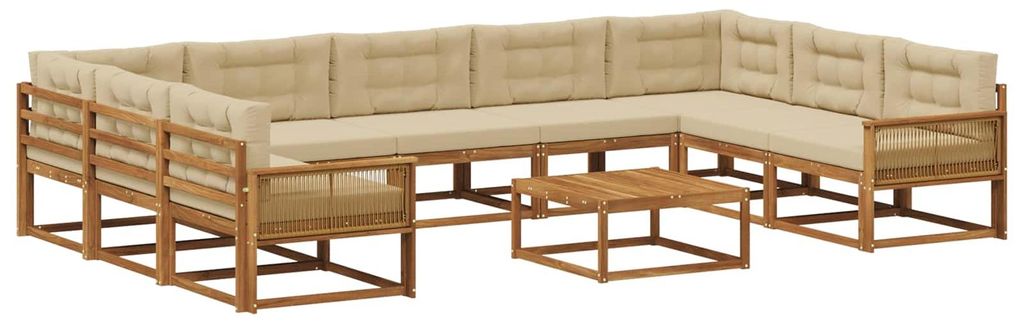 vidaXL Outdoor-Sofagarnitur mit Kissen 10 pcs Natur und Beige