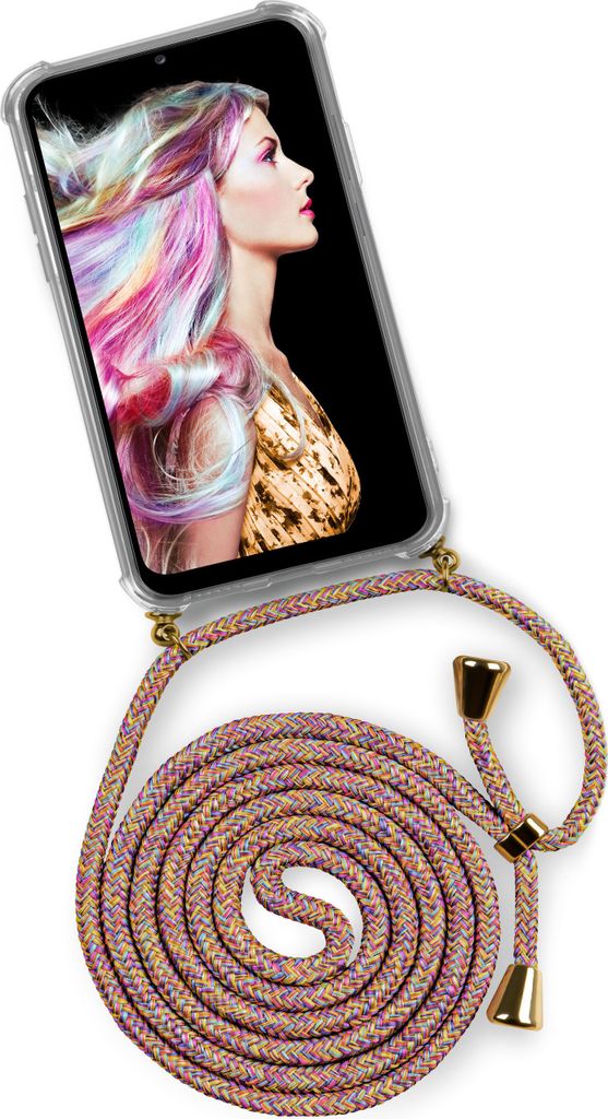 TWIST-Case + TWIST-Cord für Samsung Galaxy A02s, Farbe:Sunny Rainbow (Gold)