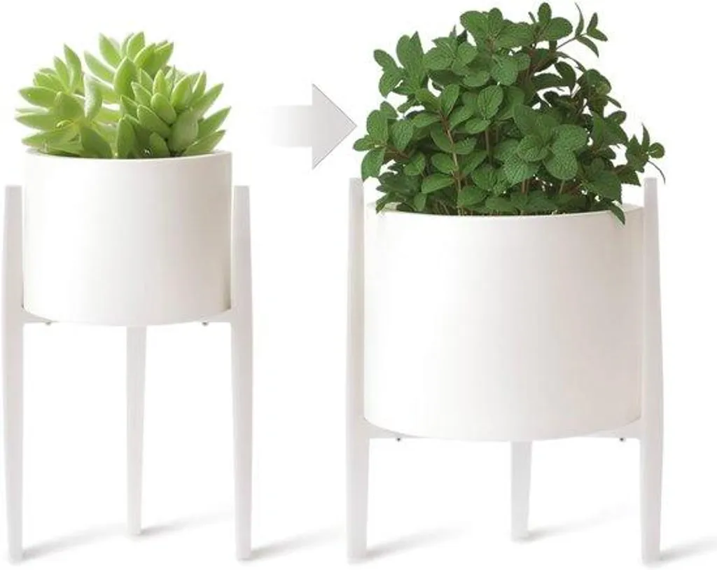 Porte-plante design en métal blanc 33 cm, sellette de jardin polyvalente
