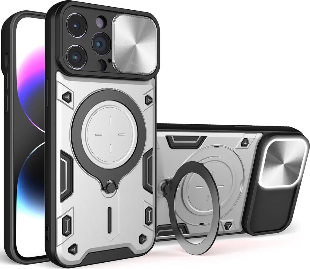 Custodia iPhone 13 Pro Max Argento Doppio Strato con Protezione Camera