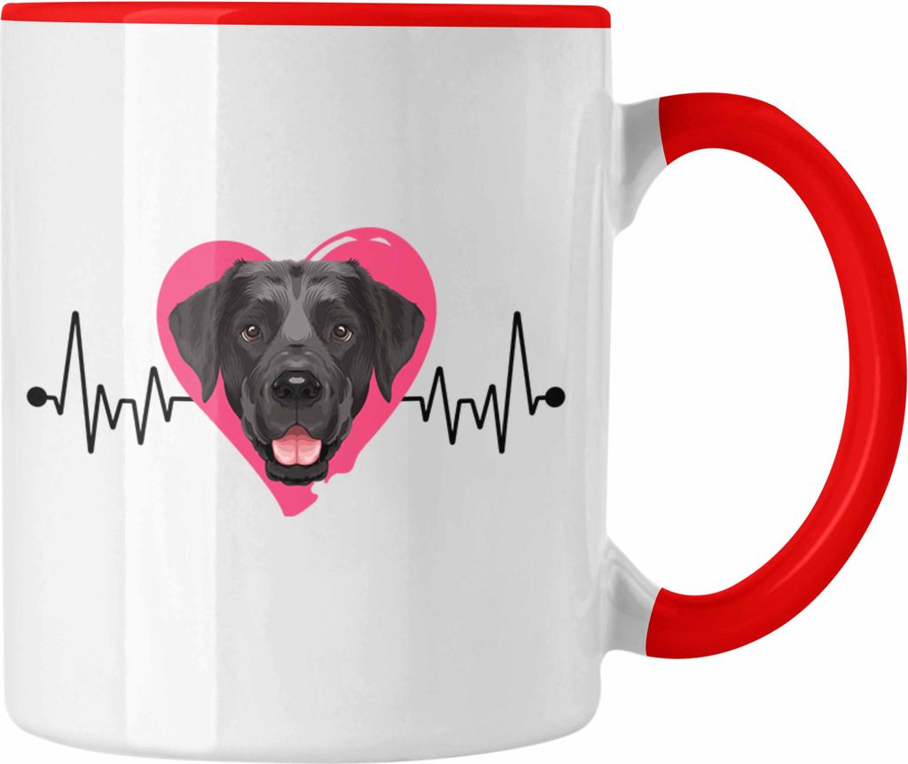 Trendation - Labrador Besitzer Tasse Geschenk Lustiger Spruch Geschenkidee Herzschlag Labrador (Rot)