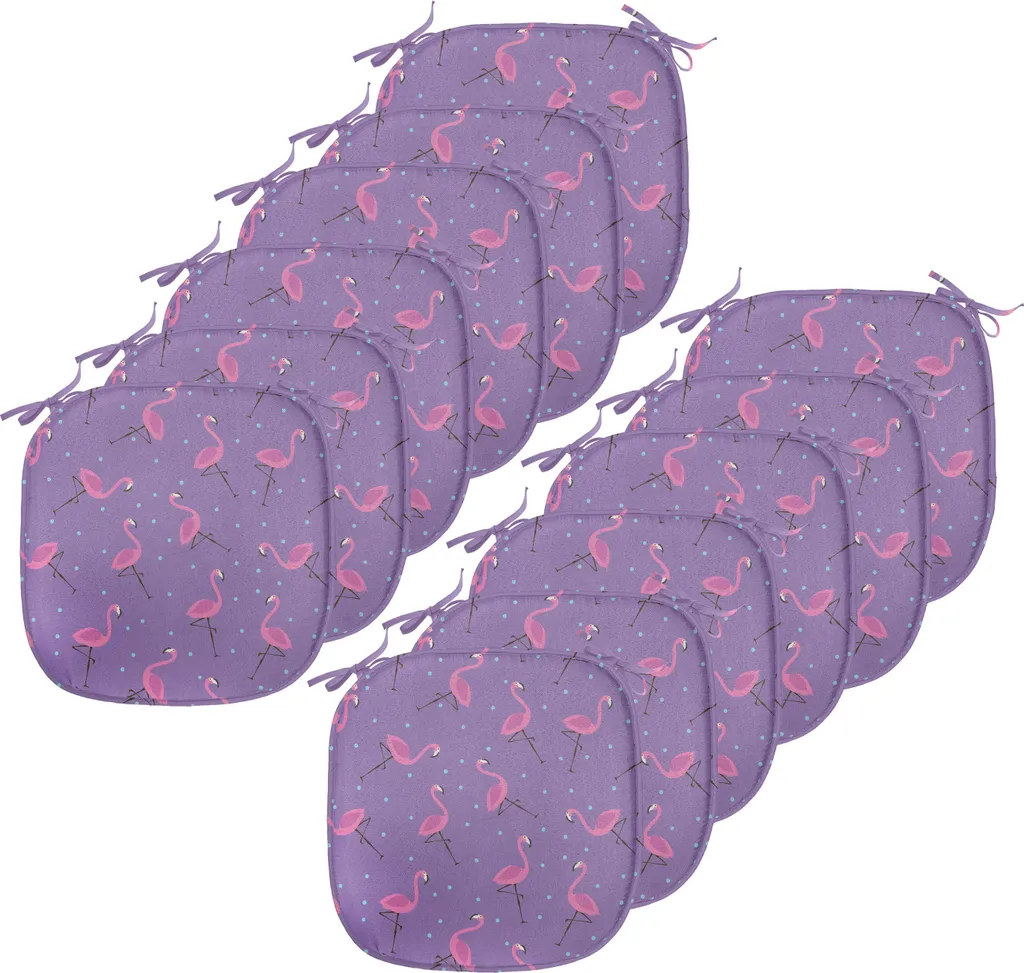 ABAKUHAUS Flamingo Imbottitura per sedie da sala da pranzo, Dots Uccelli Bambine, Cuscino decorativo impermeabile con cinturini per sedie da cucina, 40 cm x 40 cm - Confezione da 12, Viola Rosa Azzurro