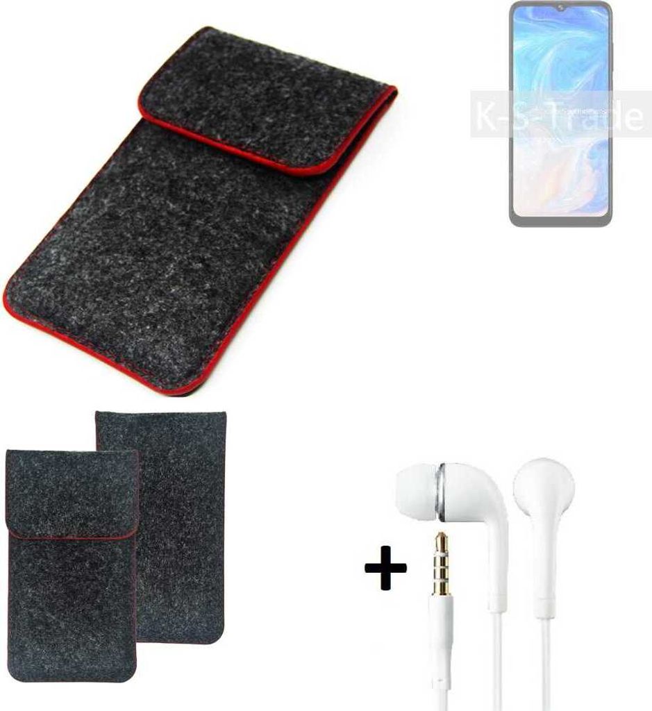 K-S-Trade Handy Schutz Hülle kompatibel mit Doogee N40 Pro Schutzhülle Handyhülle Filztasche Pouch Tasche Case Sleeve Filzhülle dunkelgrau roter