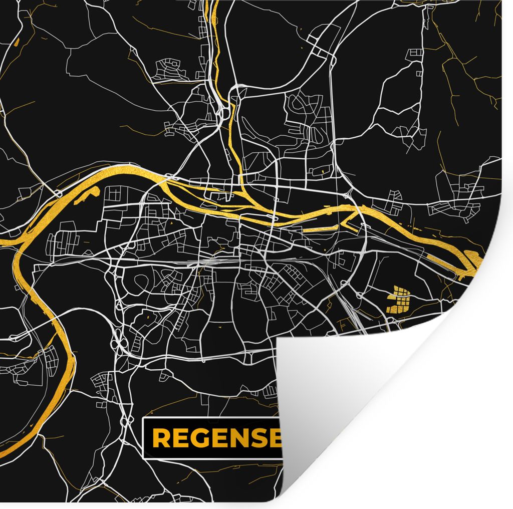 MuchoWow Wandtattoo Wandsticker Wandaufkleber Stadtplan - Karte - Regensburg - Gold - Deutschland - Karte 100x100 cm Selbstklebend und Reposition...
