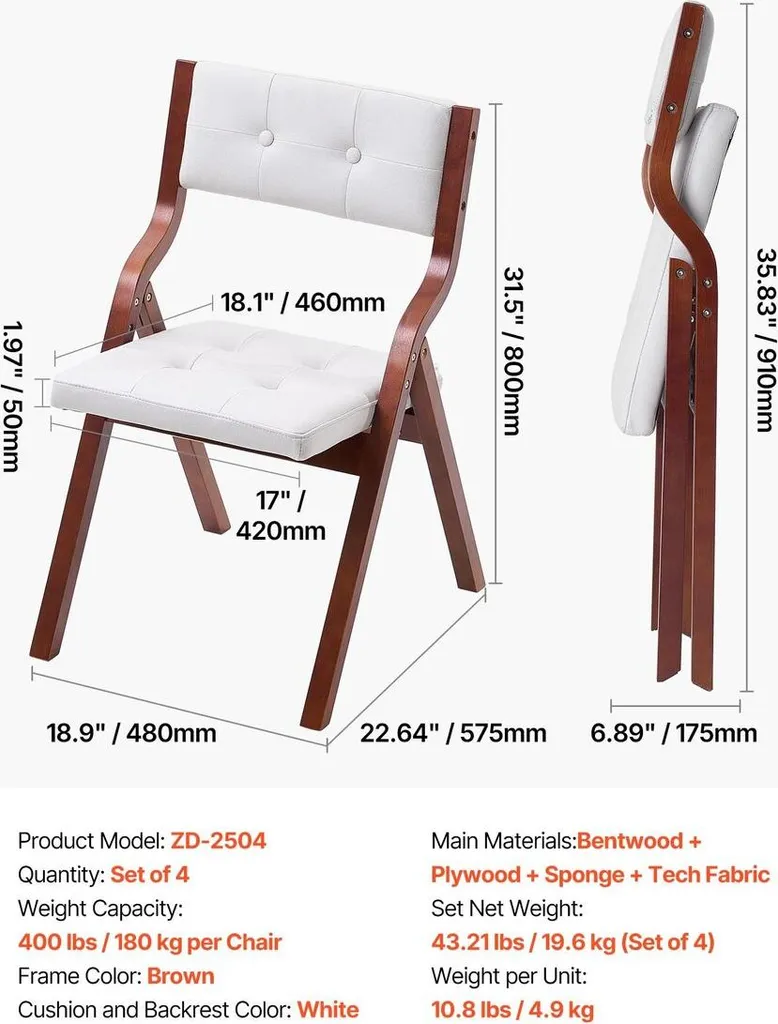 Chaises Pliantes de Réception en Bois Blanc avec Coussin pour Invités