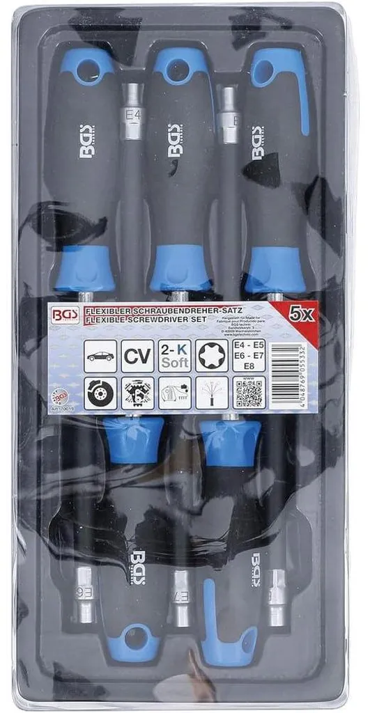 Tournevis flexible ergonomique 150 mm D-Work, lot de 5 pièces E4-E8