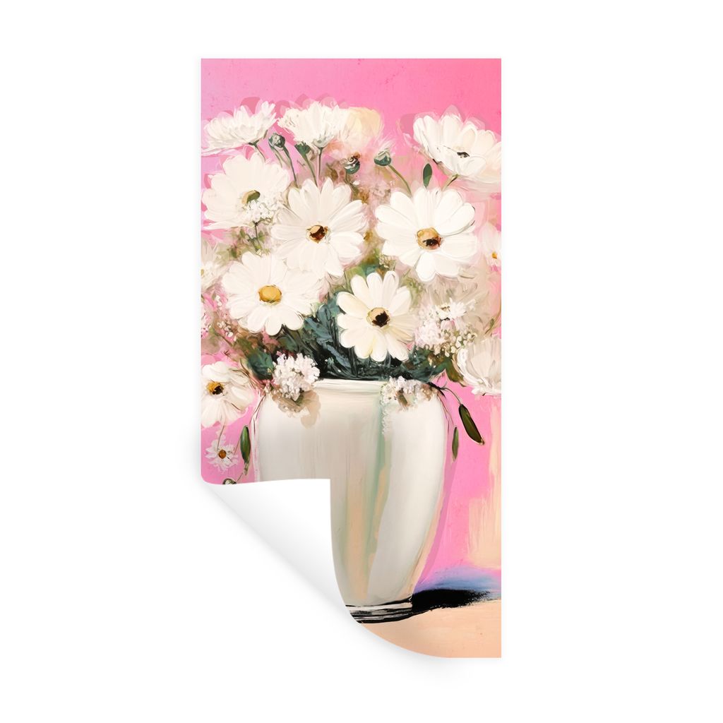 MuchoWow Wandtattoo Wandsticker Wandaufkleber Blumen - Vase - Pflanzen - Weiß 60x120 cm Selbstklebend und Repositionierbar - Selbstklebend - Fot...