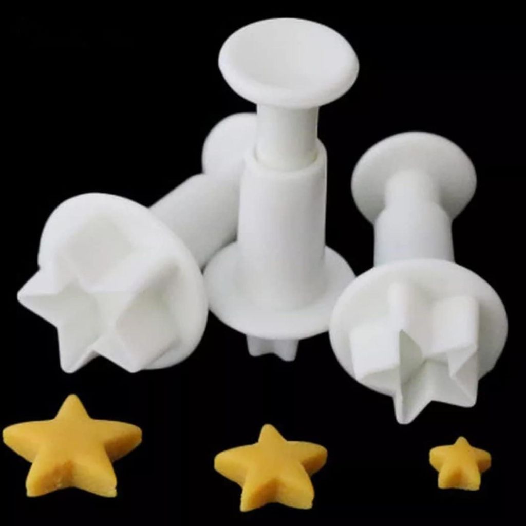 Set mit 3 sternförmigen Keksformen aus lebensmittelechtem ABS – Kinderfreundliche Backformen für Fondant und Kekse (spülmaschinenfest, 3 Grö...