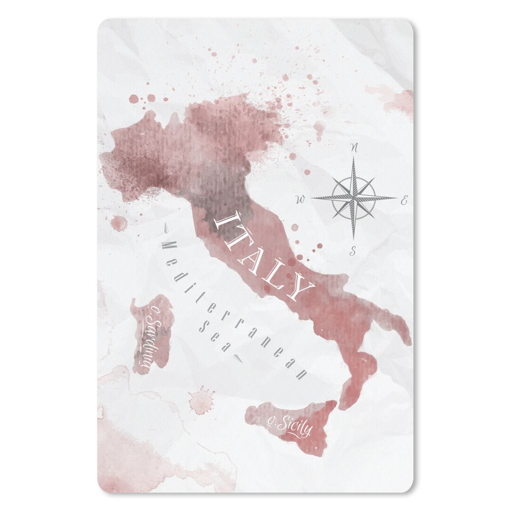 MuchoWow Mauspad Mousepad Karte - Italien - Aquarell - Rosa 40x60 cm - Mousepads - Maus Mat - Pad - Mausunterlage - Schreibtisch Accesoire