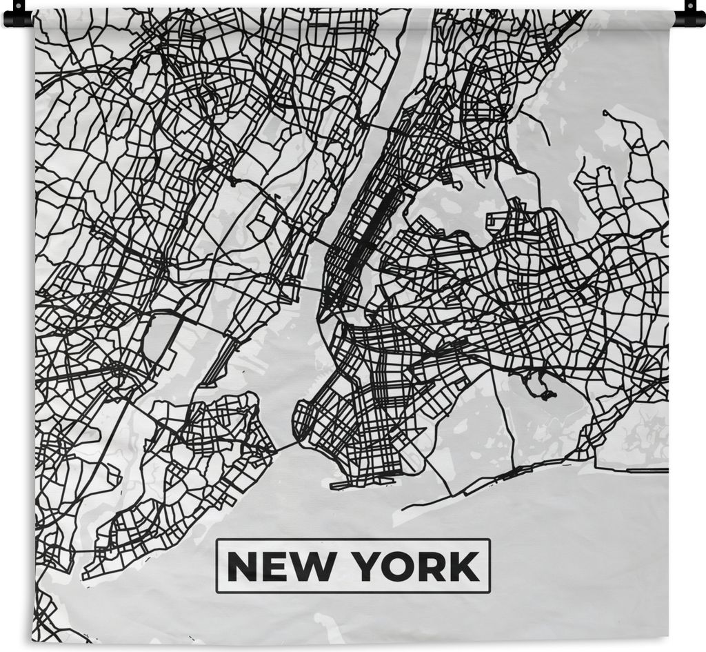MuchoWow Wandteppich Wandbehang Stadtplan - Karte von New York - Schwarz und Weiß 120x120 cm Tapisserie Dekoration Wandtuch - Modern - Baumwollg...