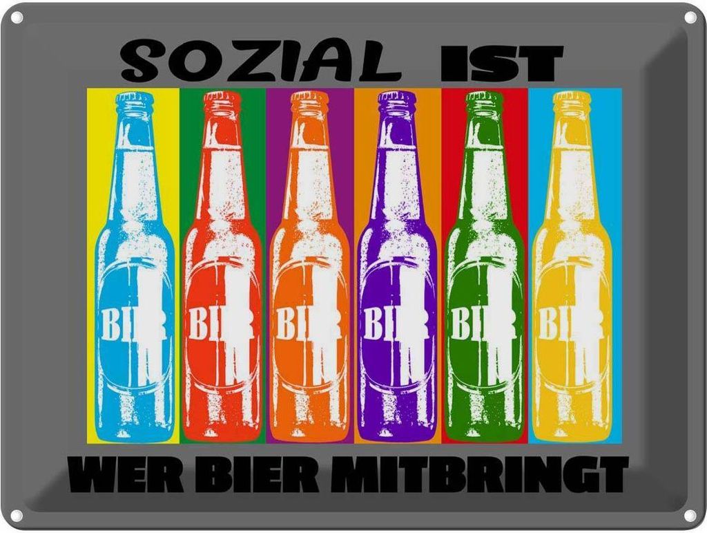 vianmo Blechschild 30x40 cm sozial ist wer Bier mitbringt Spruch Zitat