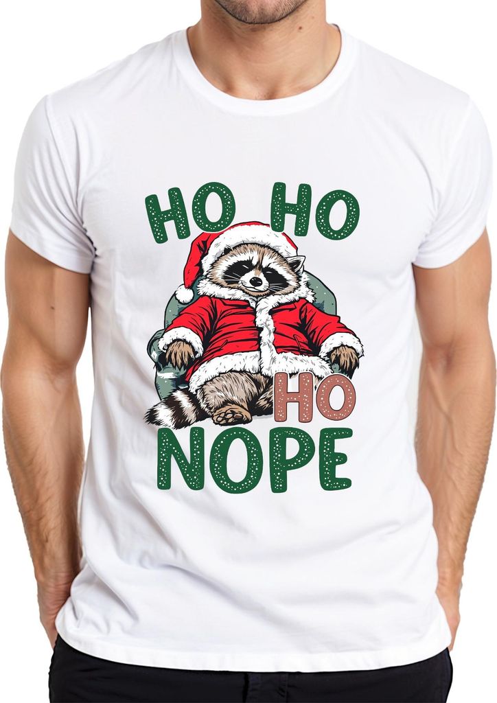HO HO HO NOPE Waschbär Weihnachten Weihnachtsmann lustig Geschenk Herren T-Shirt, Weiß, XXL