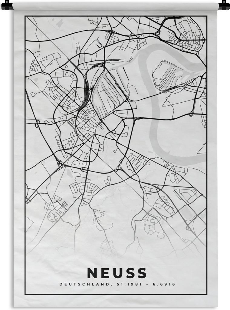MuchoWow Wandteppich Wandbehang Karte - Karte von Neuss - Stadt Neuss 90x135 cm Tapisserie Dekoration Wandtuch - Baumwolle - Wandskulptur