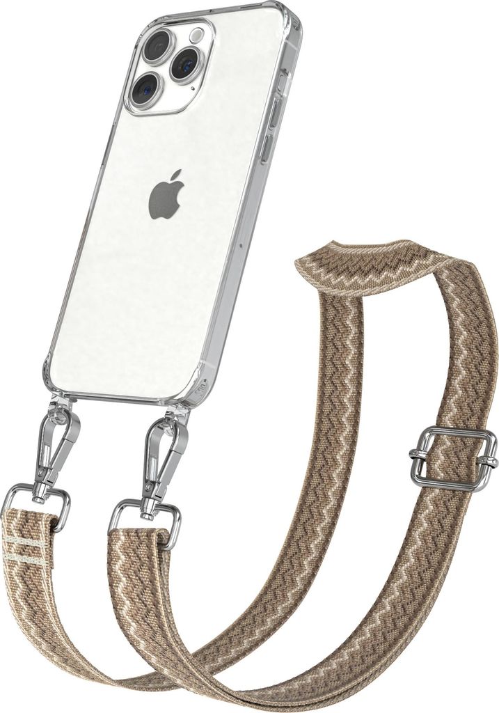 Apple iPhone 15 Pro Max Chain Eyelets Slim Neck Strap Set Wave Style 07 light Brown/Brown 01 Metall Silver
