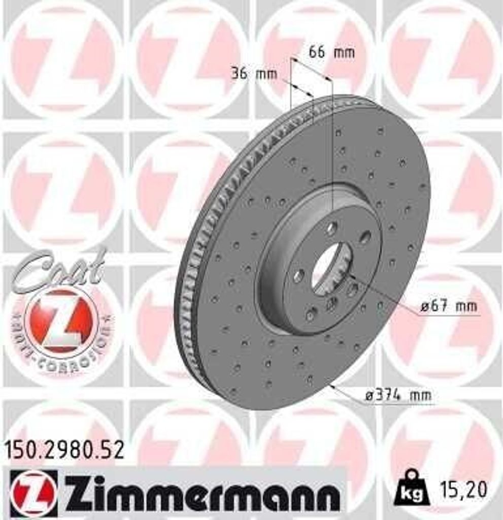 ZIMMERMANN Bremsscheibe Vorne Links für BMW 3 Touring (G21) 374mm 150.2980.52