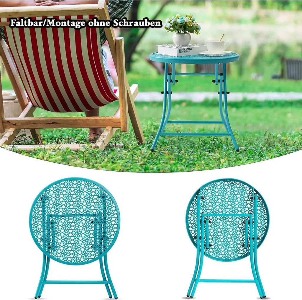 Table d'Appoint Extérieure sans Rouille Pliable et Compacte en Métal Noir - 4