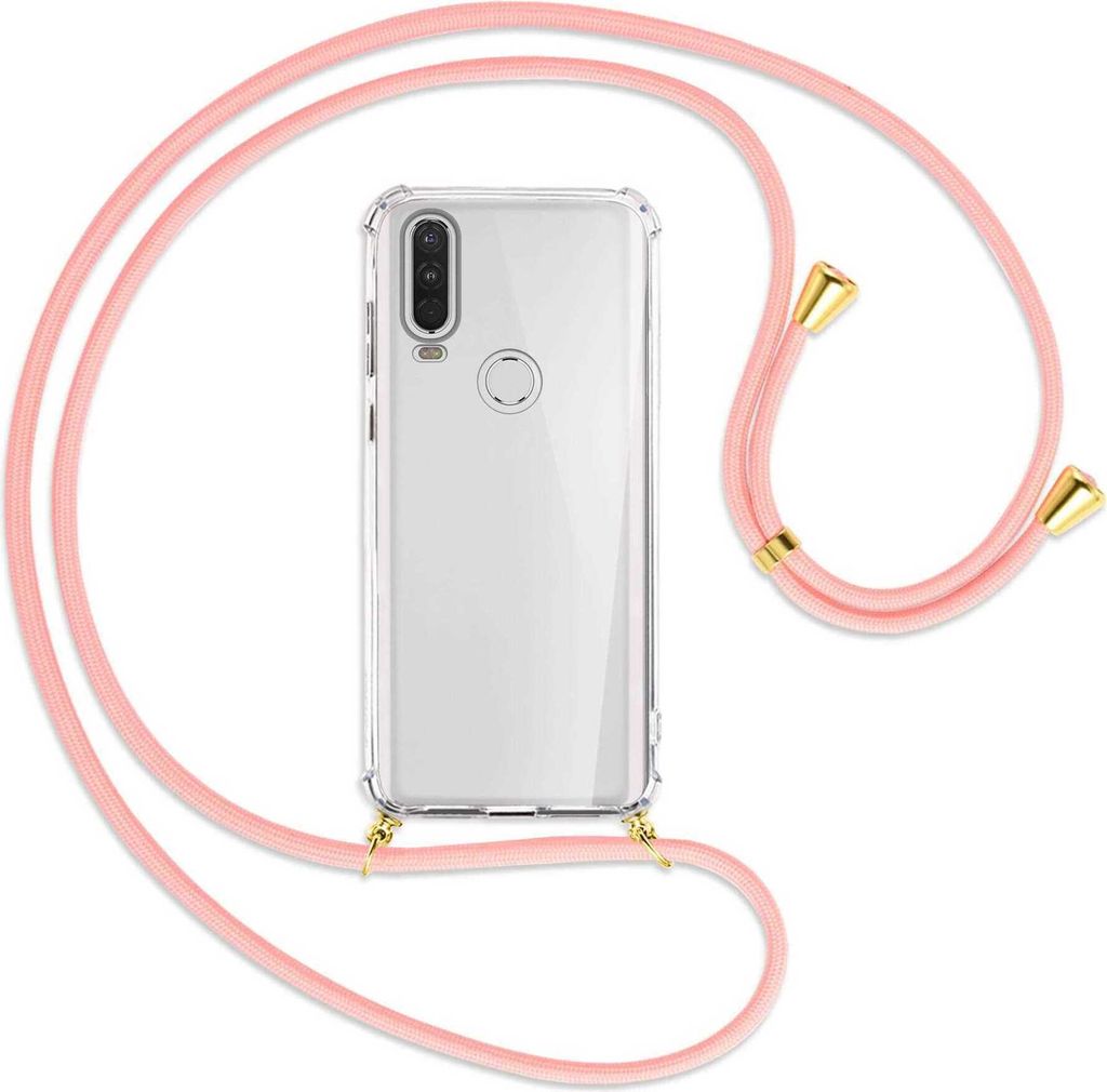Handykette Backcover-Schutzhülle mit Band (Metall goldfarben) für Motorola One Action - rosa