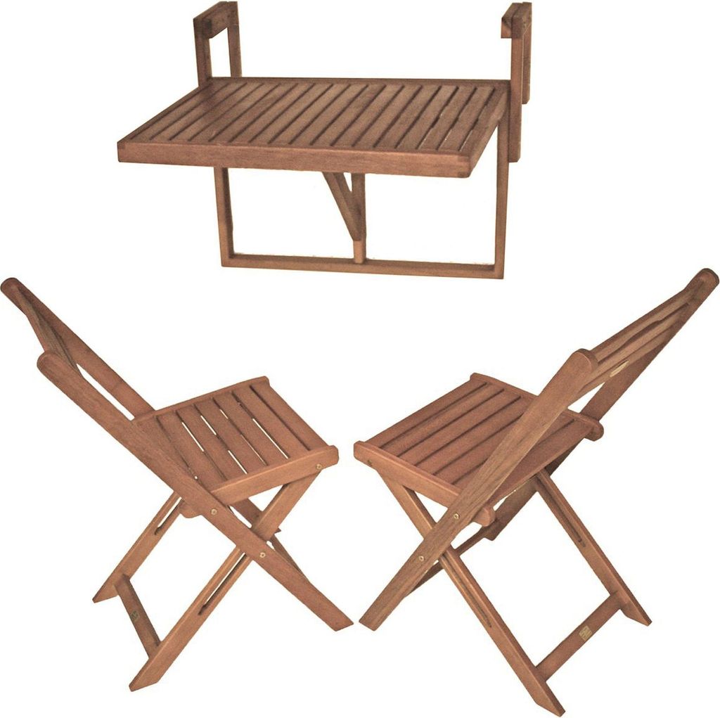 Balkontisch-Hängetisch 3er Set 2xStühle 1x Tisch Holz Produktbild 