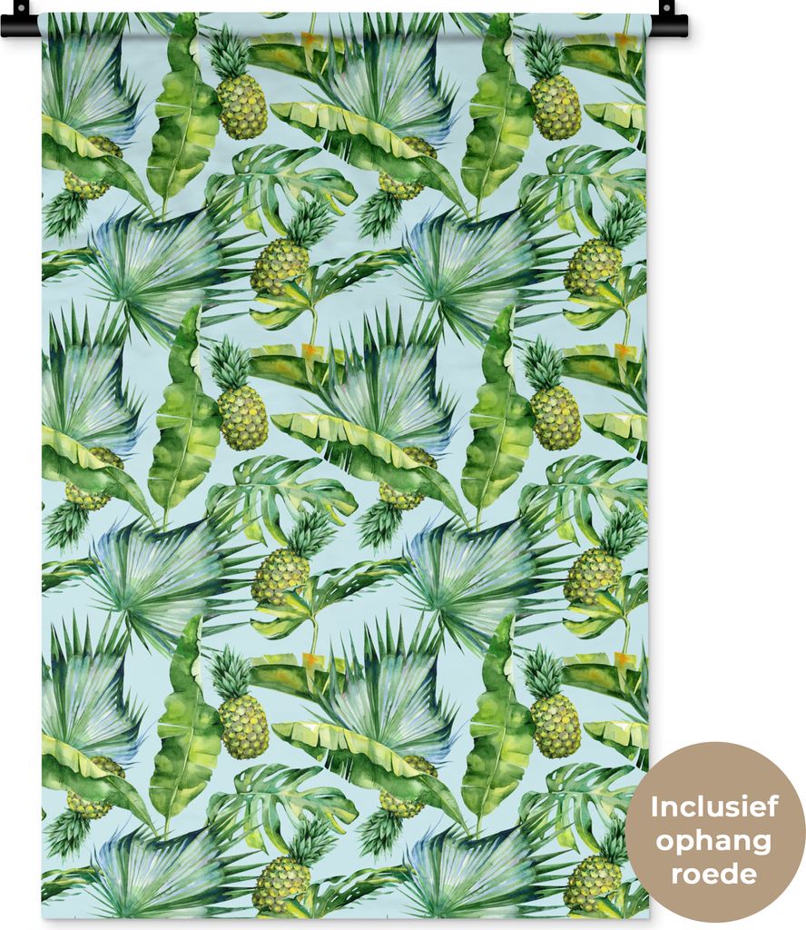 MuchoWow Wandteppich Wandbehang Vintage - Ananas - Blätter 60x90 cm Tapisserie Dekoration Wandtuch - Foto-Teppich - Abwaschbar