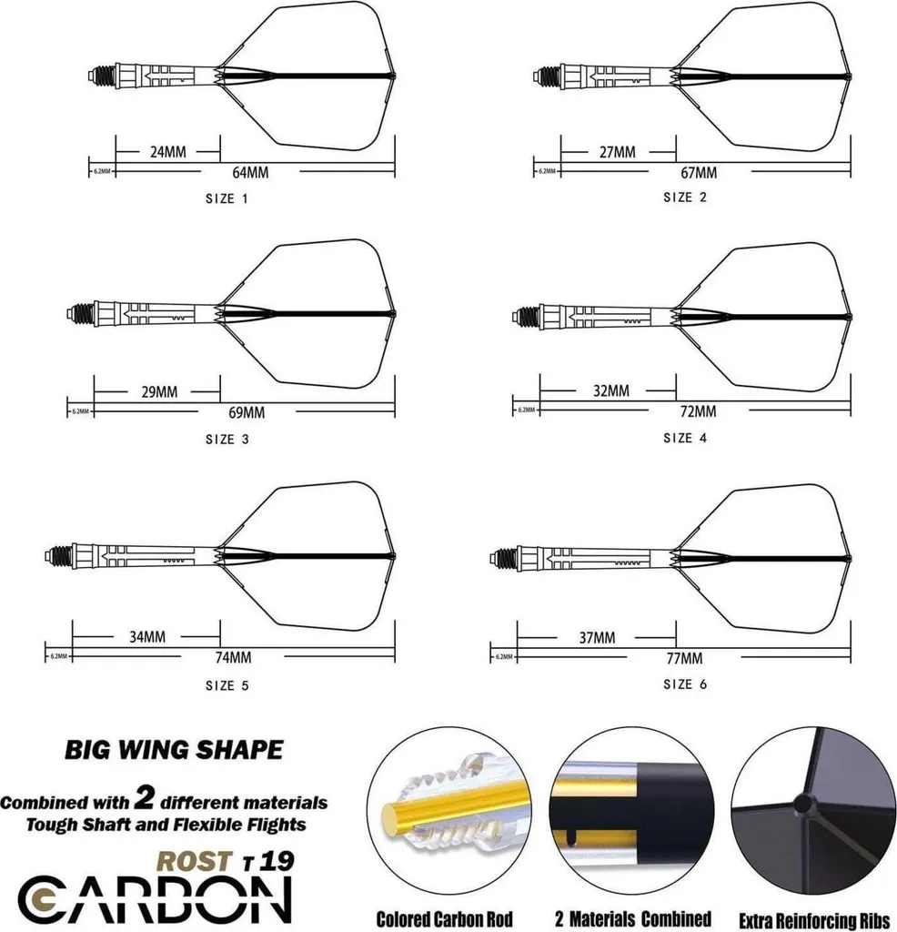 Dartschaft Flight Carbone Ultra Résistant Big Wing Taille 3 CUESOUL