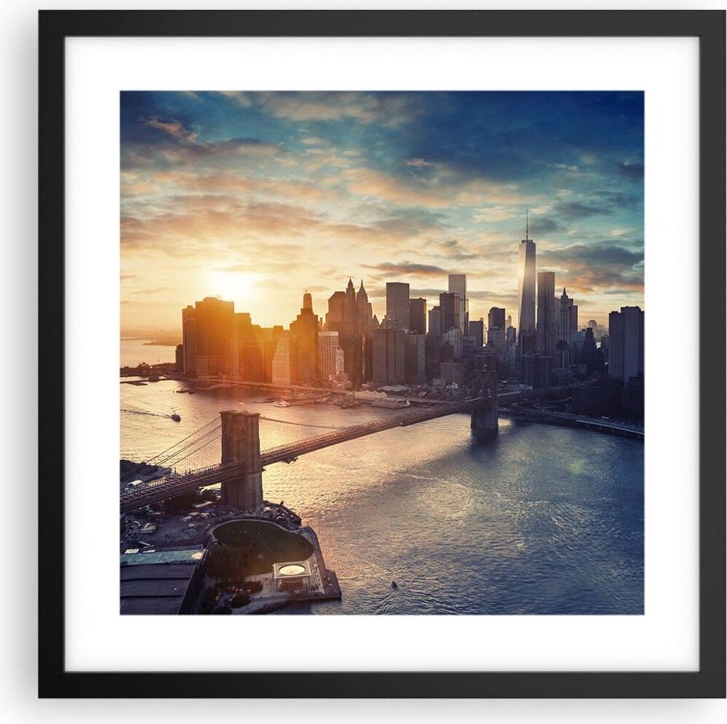 Gerahmtes Poster - Schwarzer Rahmen - New York Stadt - 40x40 cm - Wand Bild - Wanddeko - Wandbilder - Kunstposter - Wandposter - Bilderrahmen - Bil...