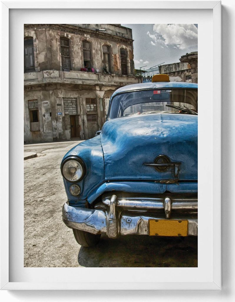 Klassischer Oldtimer– Wandbild mit Rahmen – Gerahmtes Bild – Wanddekoration – 60x80 cm – Weiß Rahmen