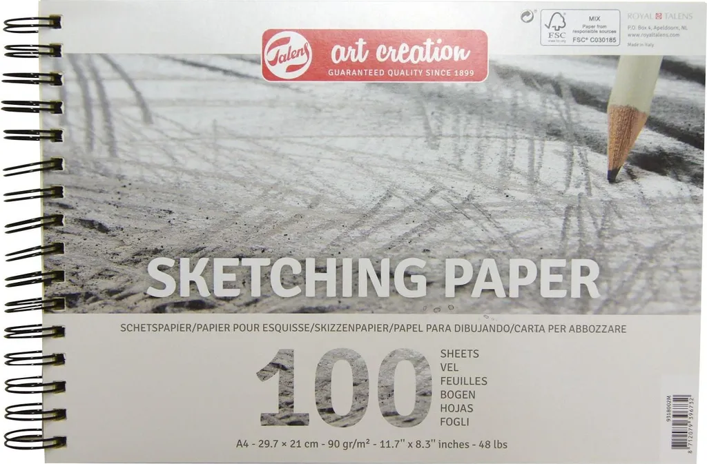 Papier croquis Art Creation 90g format A4 3x100 feuilles blanches gris