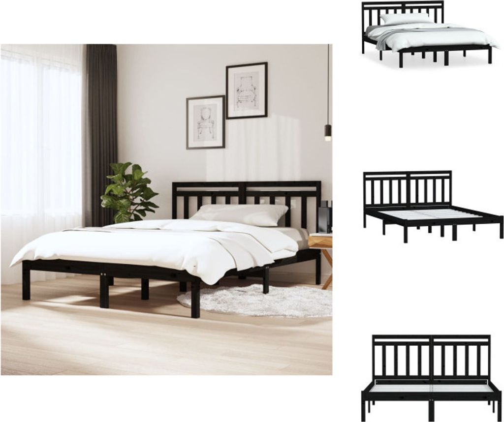 vidaXL Massivholzbett Schwarz Kiefer 140x190 cm - Betten & Bettgestelle