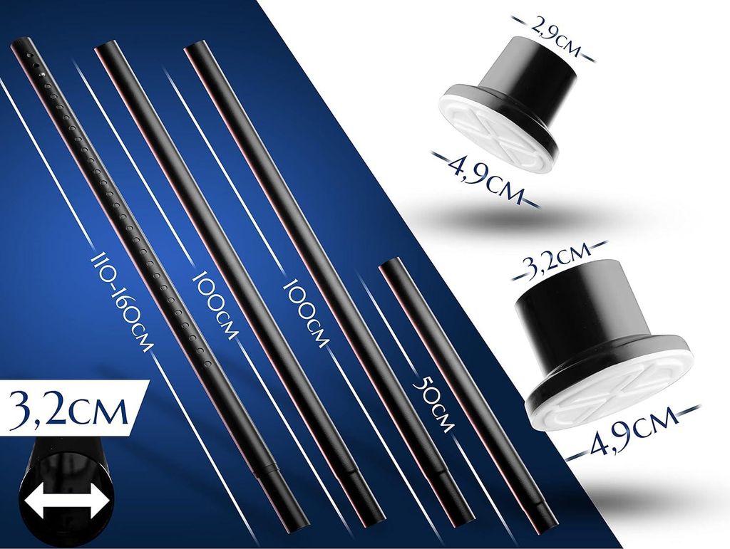 Gardinenschiene Ohne Bohren 360-410 cm Edelstahl Schwarz Ø32mm - Teleskopische Duschstange für Badezimmer - MEISENBERG Duschvorhangstange ausziehbar