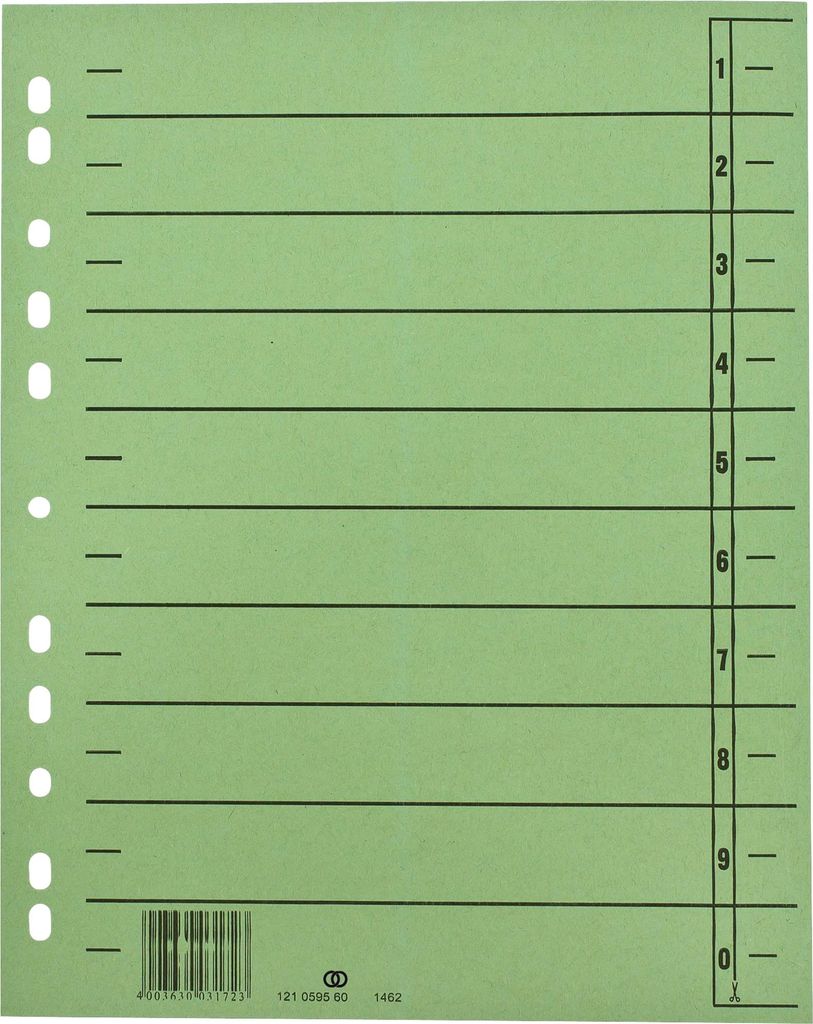 Trennblatt oeco 1454 A4 230g Karton grün 100 Stück Packung mit 10 Stück