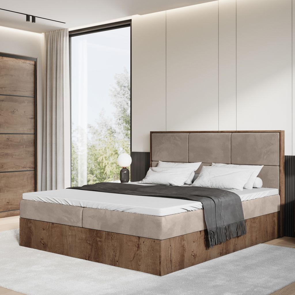 BroMARKT Boxspringbett LOFT, Bonell-Matratze, Bettkasten inkl Topper (Lefkas / Beige, 140 x 200 cm)