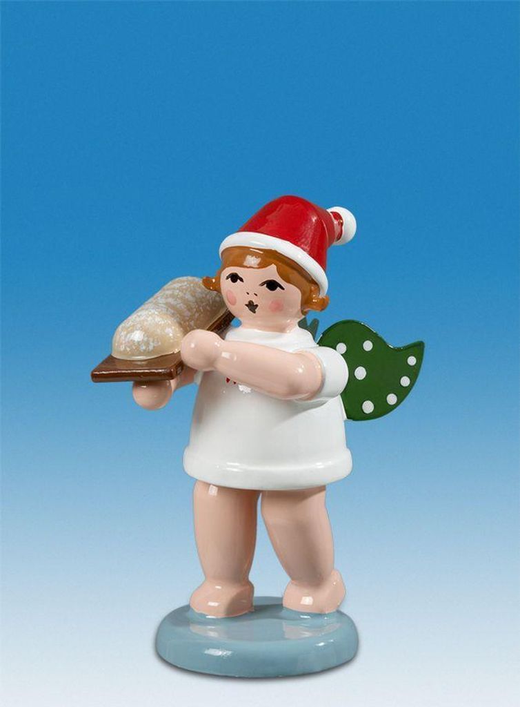 Holzfigur Bäckerengel mit Stollen und Mütze Höhe 6cm NEU
