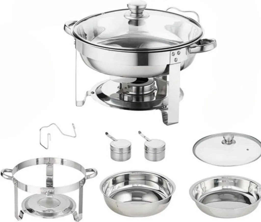Happyment Réchauffeur de Buffet Deluxe Rond 3,5 L - Set de 2 Chafing Dish