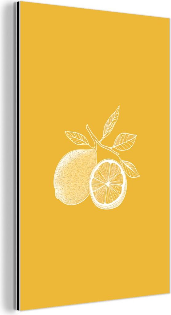 MuchoWow Wanddekoration Metall Metallbild Wandkunst 80x120 cm Zitronen - Illustration - Minimalistisch - Gelb MuchoWow Aluminium Gemälde - Bilder