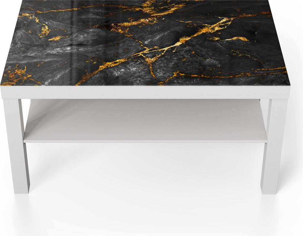 DEQORI Couchtisch 90x55 cm Weiß 'Veredelter Naturstein' Glas Beistelltisch