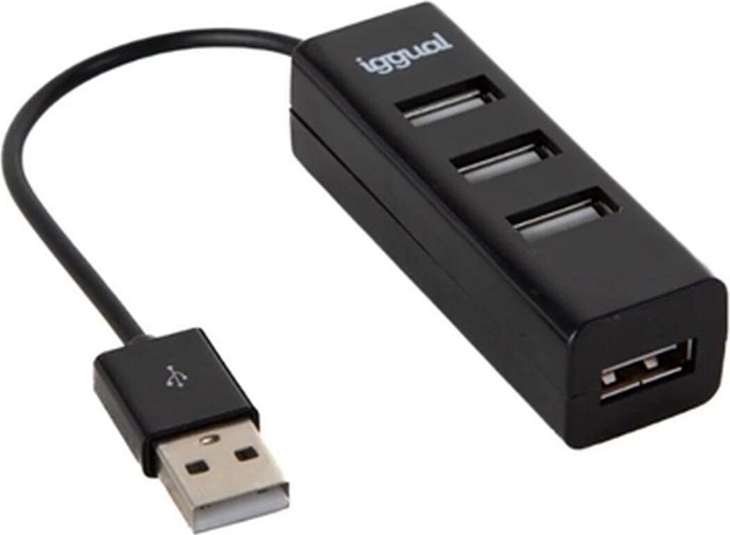 iggual HUB-A-4p, USB 2.0, USB 2.0, 480 Mbit/s, Schwarz, 0,1 m, USB