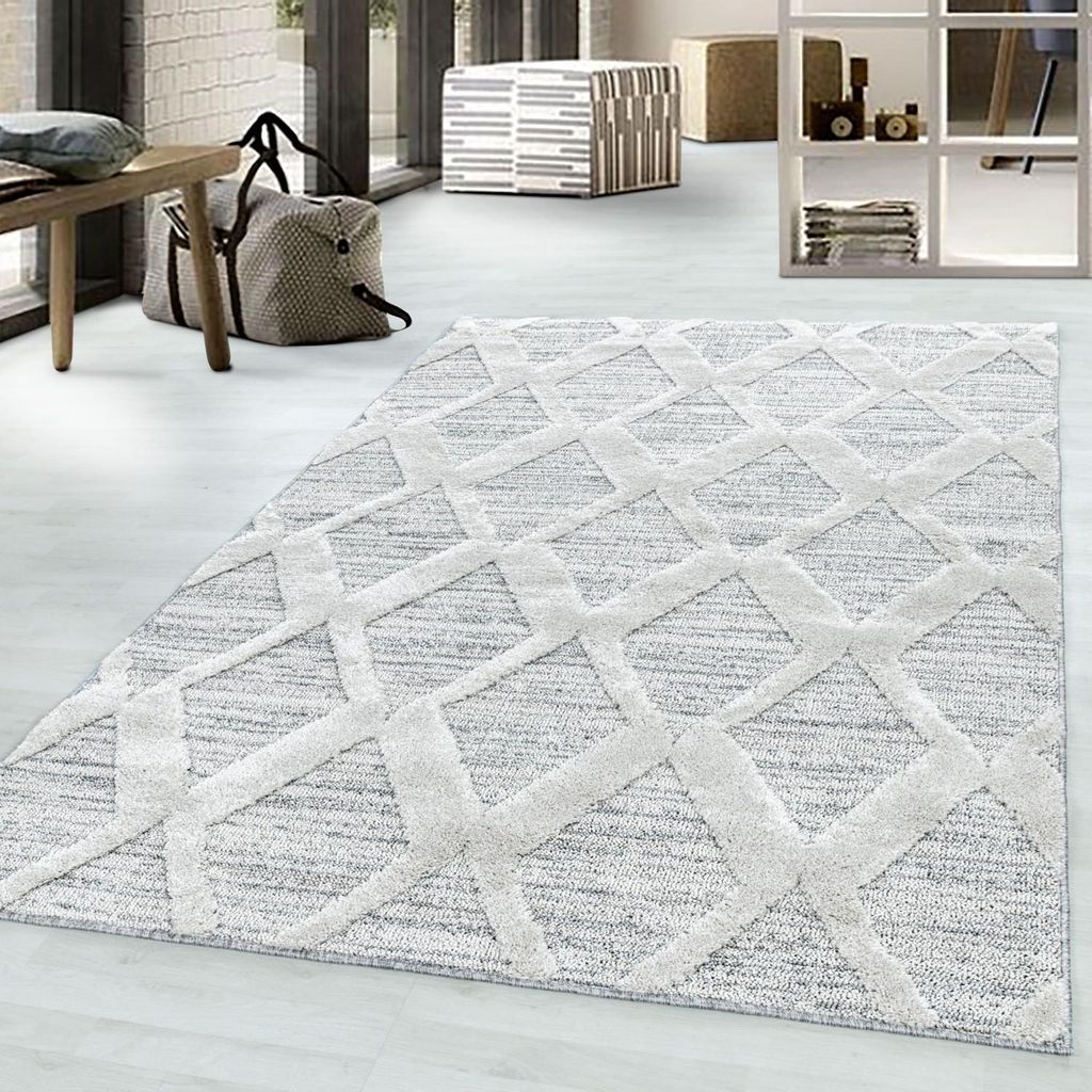 Wohnzimmerteppich, Designerteppich mit kurzem Flor, Schlingengarn, Rautenmuster 200 x 290 cm