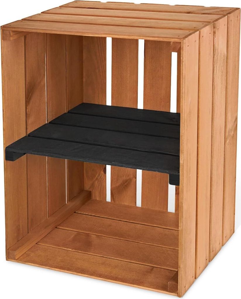 PINEEA Vertikale Holzkiste Regal 50x40x30 - Obstkiste Holz - Weinkisten Deko - Vintage Holzbox Geflammt