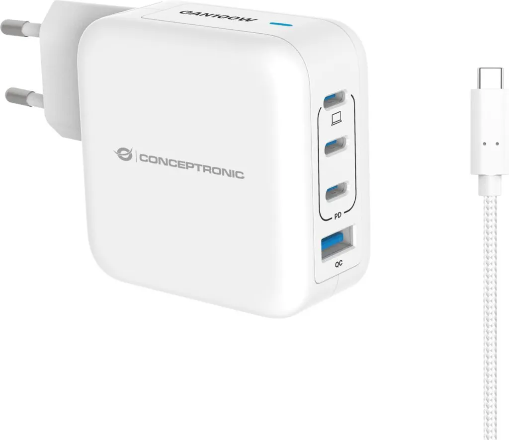 CONCEPTRONIC Ladegerät 4Port 100W, 3xUSB-C, 1xUSB-A 1. 5m ws