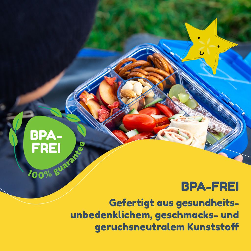 Schmatzfatz Bento-Box – BPA-frei, 3 Fächer, Spülmaschinenfest, Mit Besteck – Luftdicht, Perfekt Für Kinder, Kiga, Reisen – In Porzellanblau