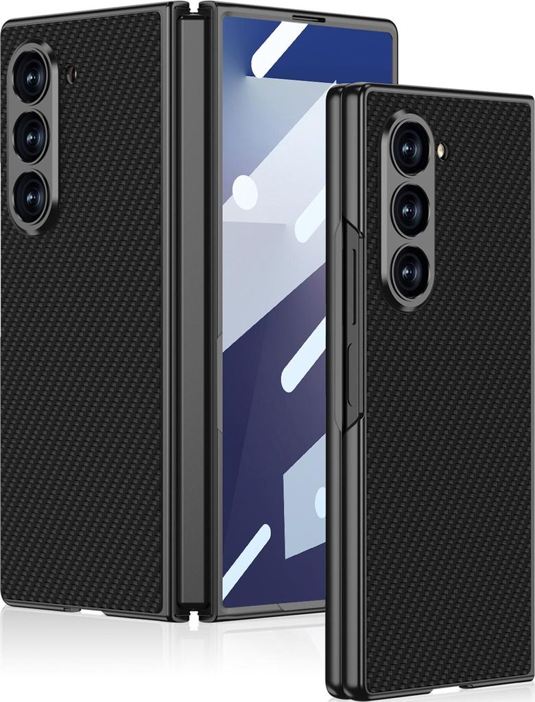 Hülle für Samsung Galaxy Z Fold 7, Schlank Hart PC AG Karbonfaser Handyhülle mit Displayschutz Schwarz