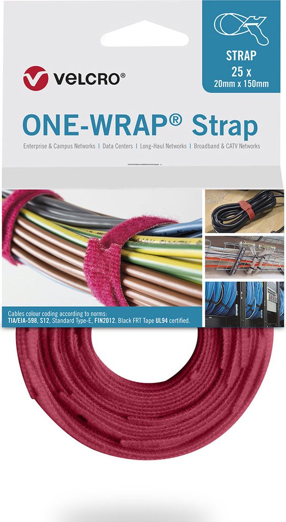 VELCRO One Wrap Strap 20mm x 230mm, 25 Stück, rot