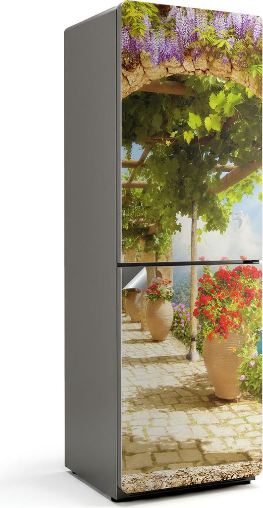 Ein bezaubernder Garten mit Blumen – Kühlschrank Aufkleber – Klebefolie Kühlschrank – Kühlschrank Dekor – Kühlschrankfolie selbstkleben...