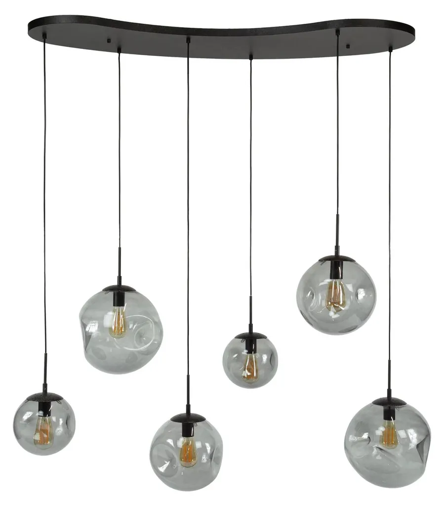 Suspension Plafonnier Noir et Verre 135 cm - Grand Lustre Salon Moderne