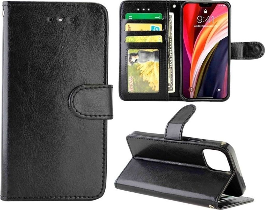 Mobigear Wallet iPhone 12 Hülle Klapphülle Geldbörse - Schwarz