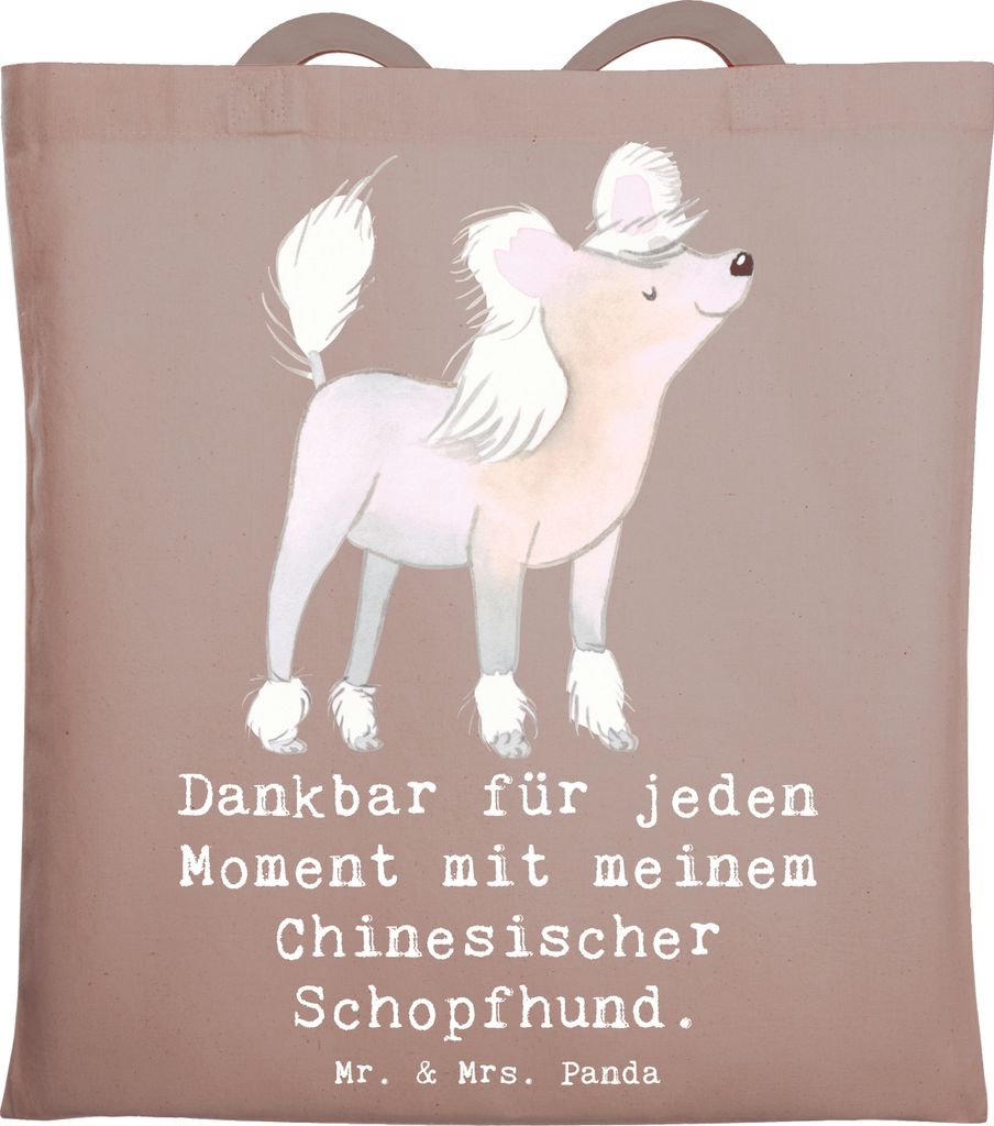 Mr. & Mrs. Panda Tote Bag Chinesischer Schopfhund Moment - Braun Pastell - Geschenk, Chinese Crested Dog, Tragetasche, Beutel, Schultasche, Tasche,...