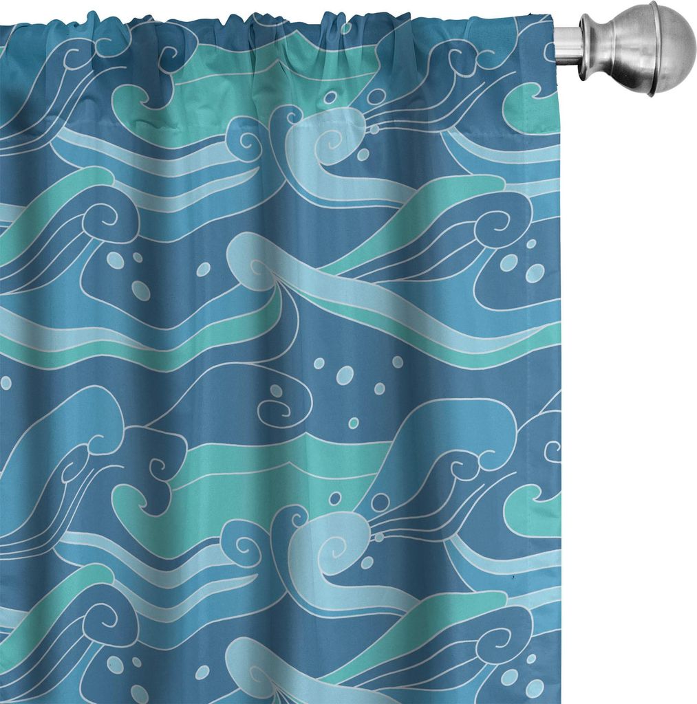 ABAKUHAUS Wellen Vorhänge, Gardinen, Oceanic Spritzer Blots und Spiralen Aquatic Marine-Theme, 2 Stück 75 x 175 cm, Türkis Meerblau