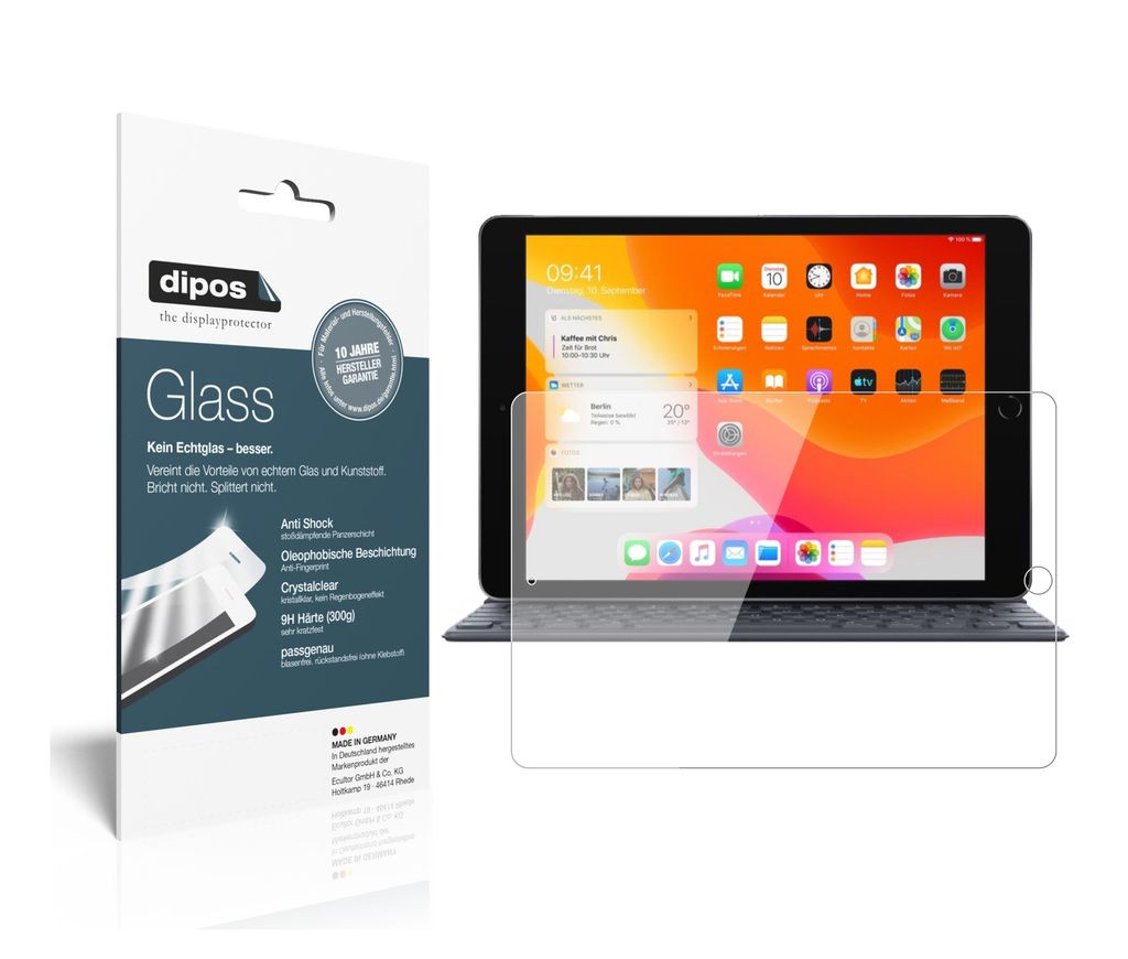 1x Schutzfolie für Apple iPad 10.2 Zoll (2019) - Anti-Shock 9H Folie dipos Glass Kunststoffglas