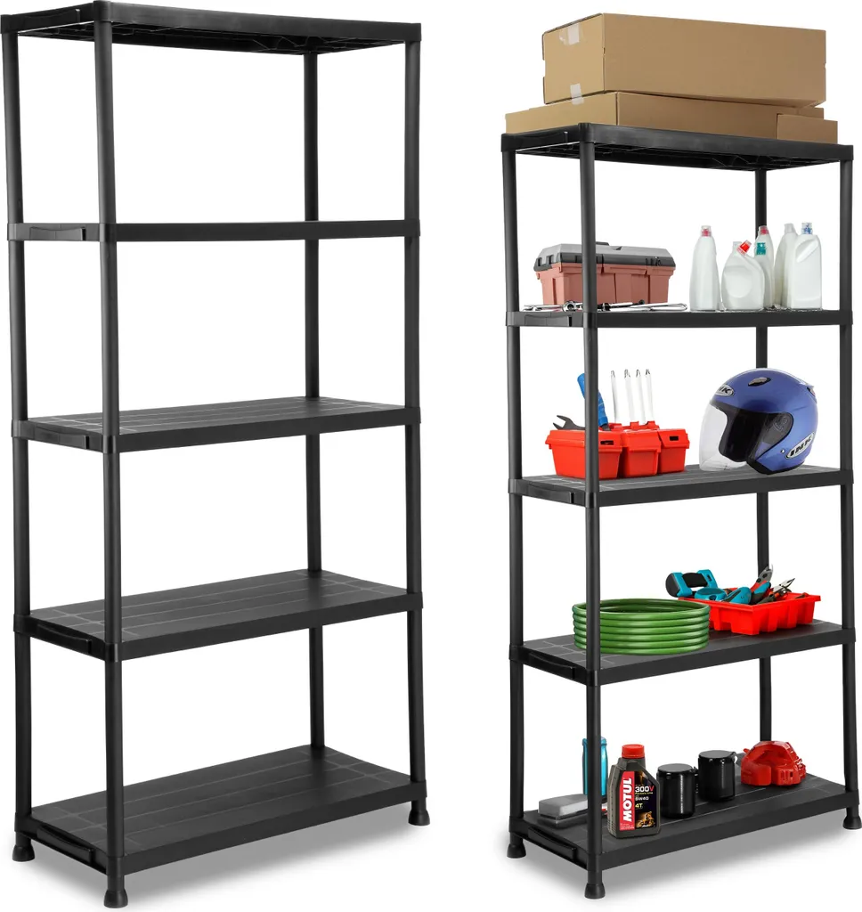 Étagère plastique MAXER 5 niveaux noir pour garage et cellier 180x90cm